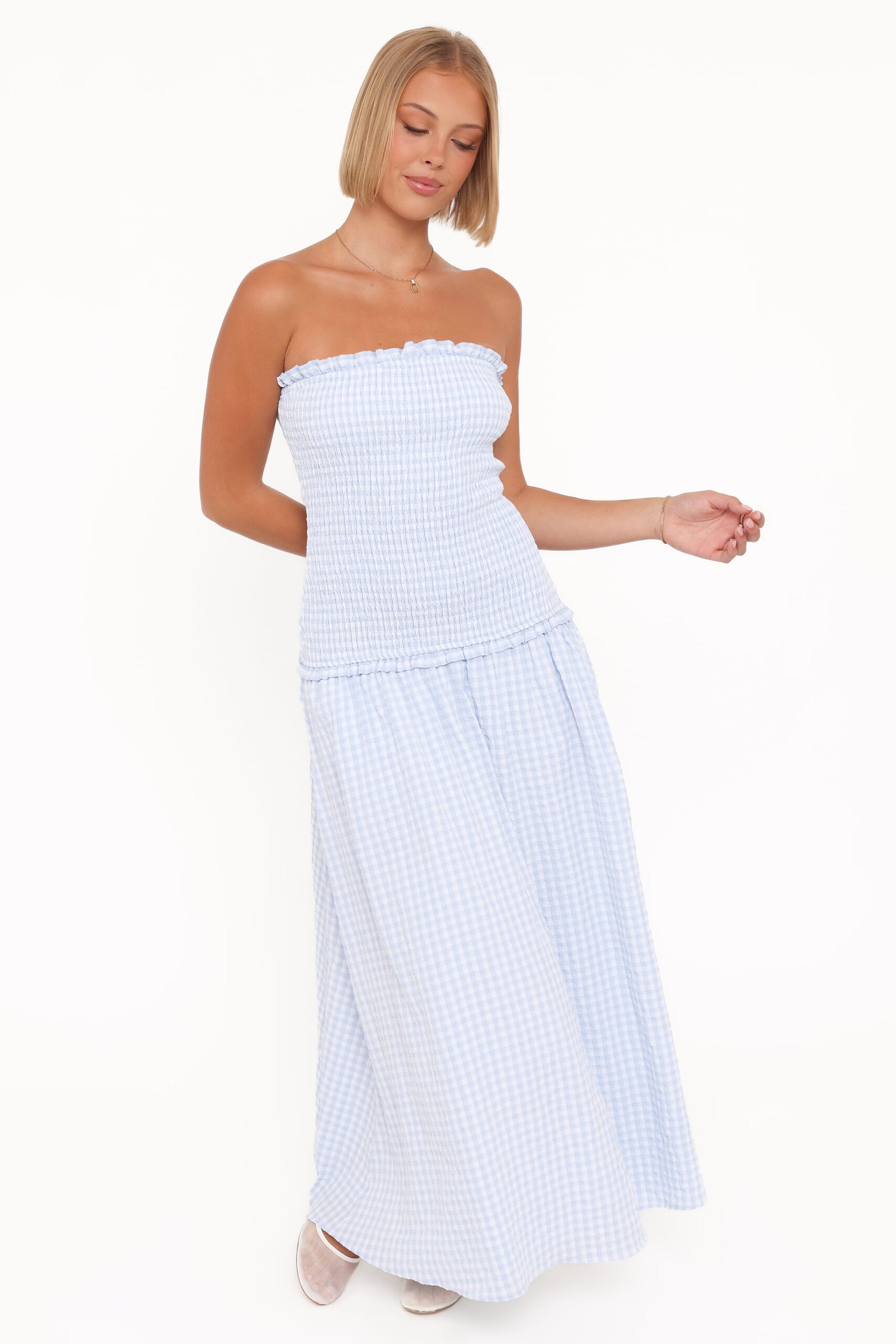 parkway maxi dress blue gingham parkway maxi dress blue gingham