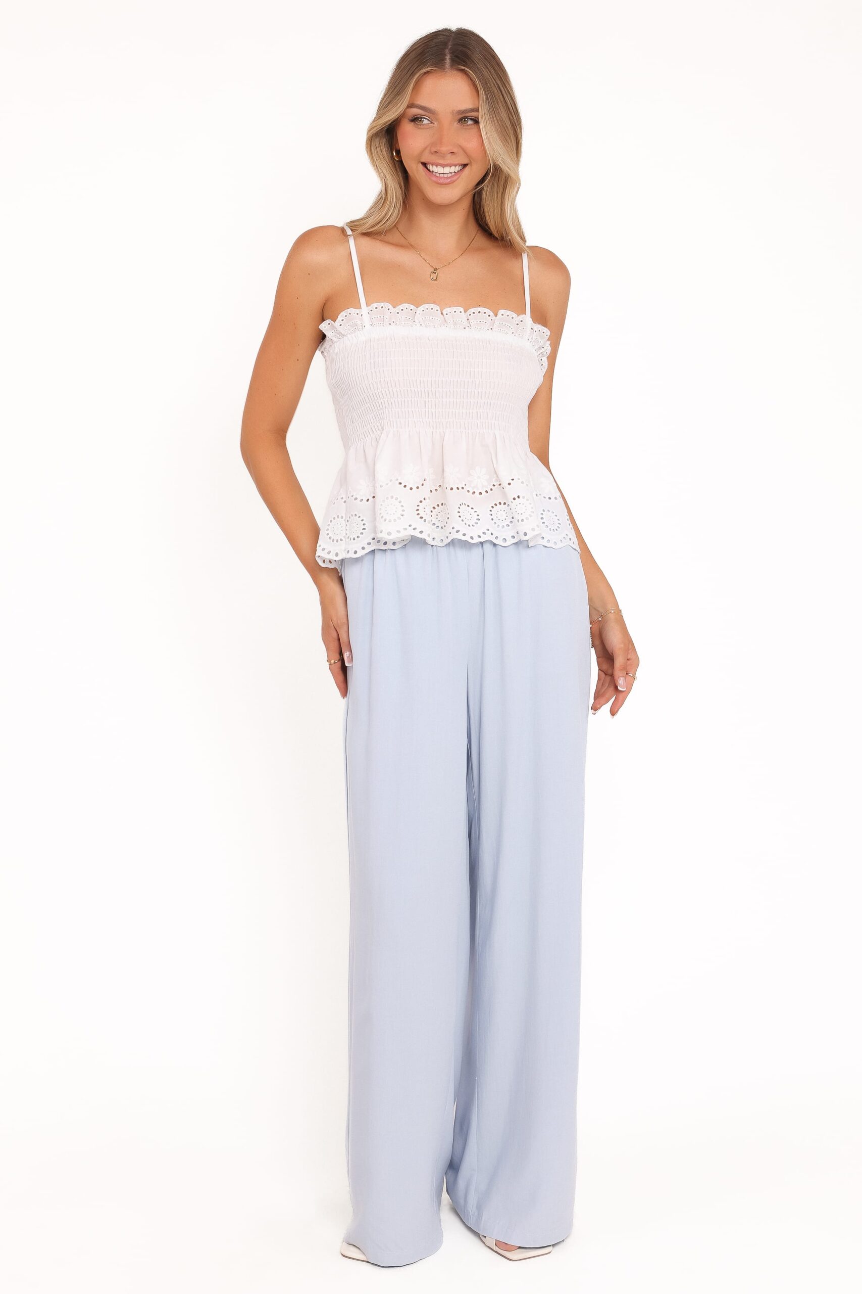 gretal smocked eyelet top white gretal smocked eyelet top white